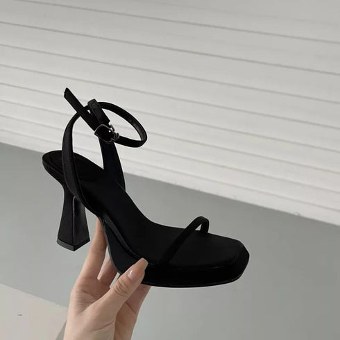 Luxury Square Toe Cross Strap Heels